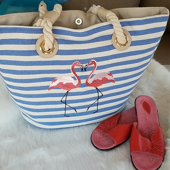 Urban Expressions Handbags - 🇺🇲Urban Expressions Blue/White Flamingo Summer Tote, bag, carryall, beach